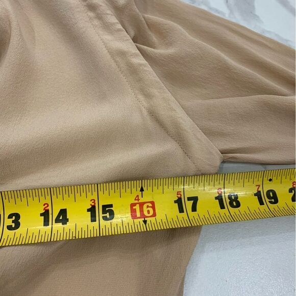 Maje Blouse Wrap Front Cuffed Women 1 Small Beige/Black Deep V-Neck Silk Pleated - Picture 6 of 11